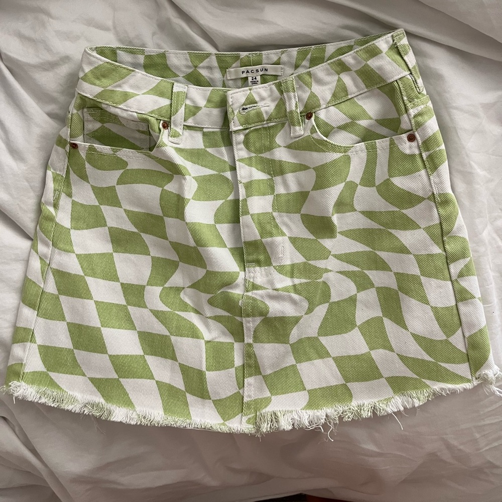 Patterned denim miniskirt